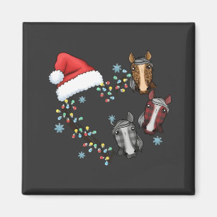 Aimant Chapeau de Père Noël avec chevaux Equestre Père No