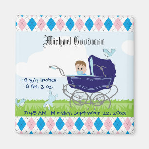 Aimant Chariot bleu vintage mignon de bébé