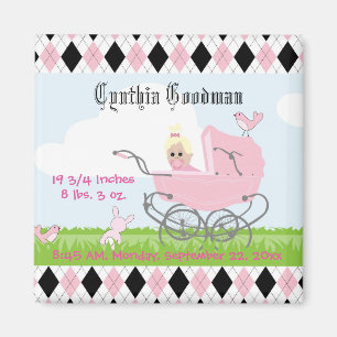 Aimant Chariot rose vintage mignon de bébé
