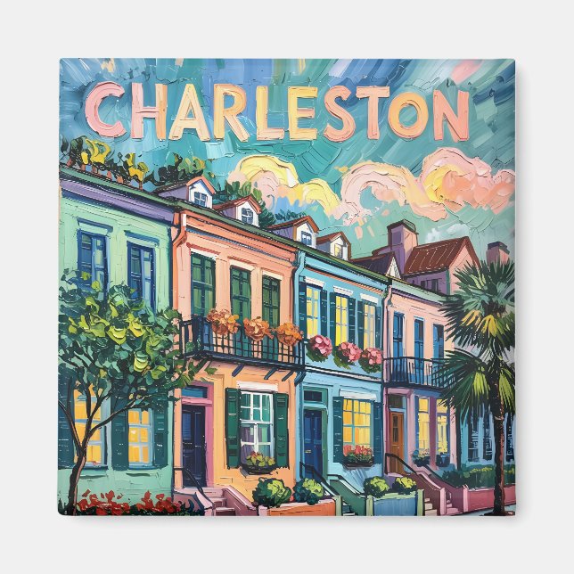 Aimant Charleston Rainbow Row Voyage Van Gogh Style (Devant)