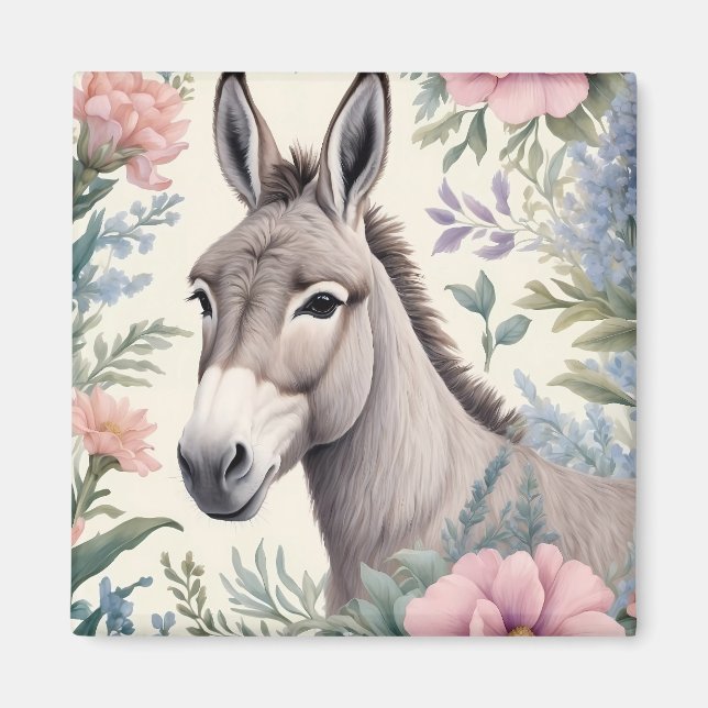 Aimant Charmante Donkey Pastel Fleurs Ferme Animal (Devant)