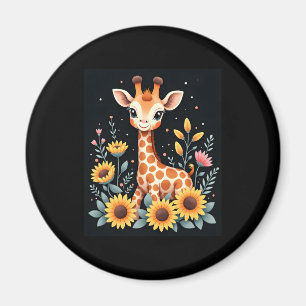 Aimant Charmante Giraffe Entourée De Fleurs Longues Manch