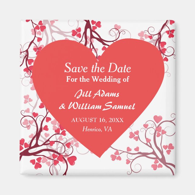 Aimant Charming Red Heart Sauvez la date (Devant)