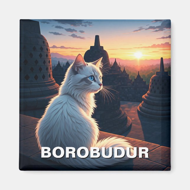 Aimant Chat à Borobudur Indonésie coucher de soleil (Devant)