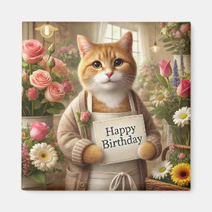 Aimant Chat à fleur Joyeux signe d'anniversaire