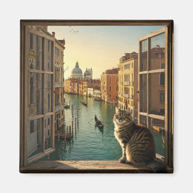 Aimant Chat à Venise Italie Voyage Souvenir Peinture (Devant)
