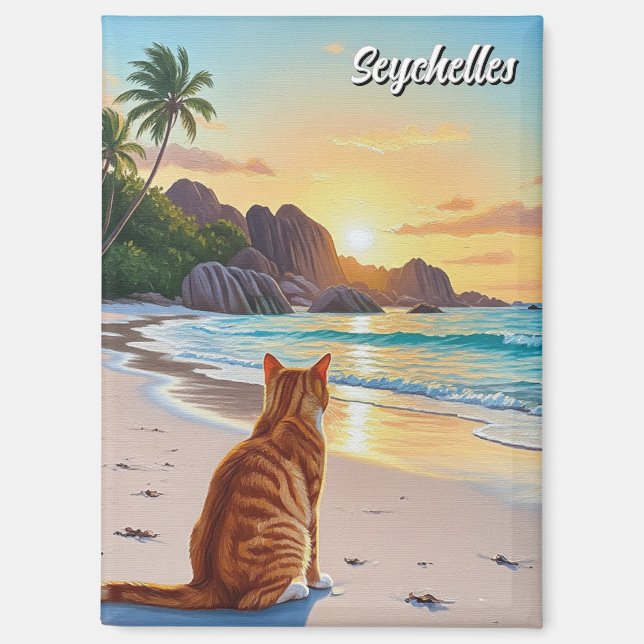 Aimant Chat aux Seychelles Anse Source d'Argent Beach (Recto)