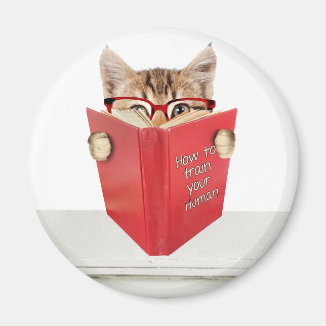 Aimant Chat avec lunettes et livre rouge (Devant)
