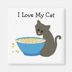 Aimant Chat avec un Plat Bleu