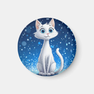 Aimant Chat blanc charmant aux grands yeux bleus