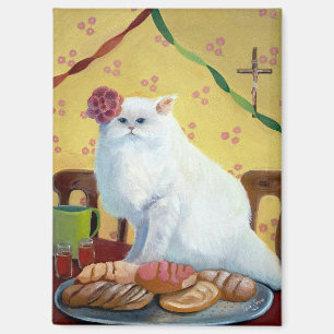 Aimant Chat blanc inspiré de l'art populaire mexicain