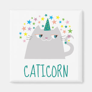 Aimant Chat Blanc Unicorne Caticorn Colorée Étoiles Chic