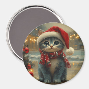 Aimant Chat Bleu Oriental Noël Vintage Plage