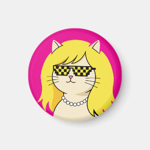 Aimant Chat Blond Cool avec des Lunettes de Soleil Pixel 