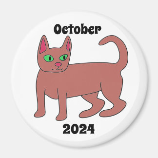 Aimant chat, brun, yeux verts, queue, octobre 2024