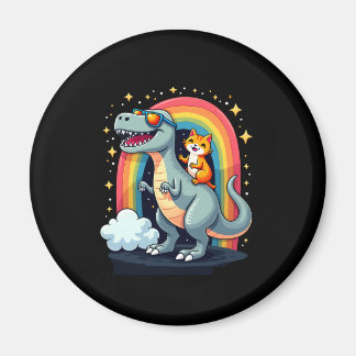 Aimant Chat chevauchant le dinosaure T-Rex Kitten Arc-en-