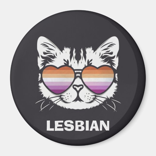 Aimant Chat cool avec lunettes Drapeau Lesbienne Drôle Sa (Devant)