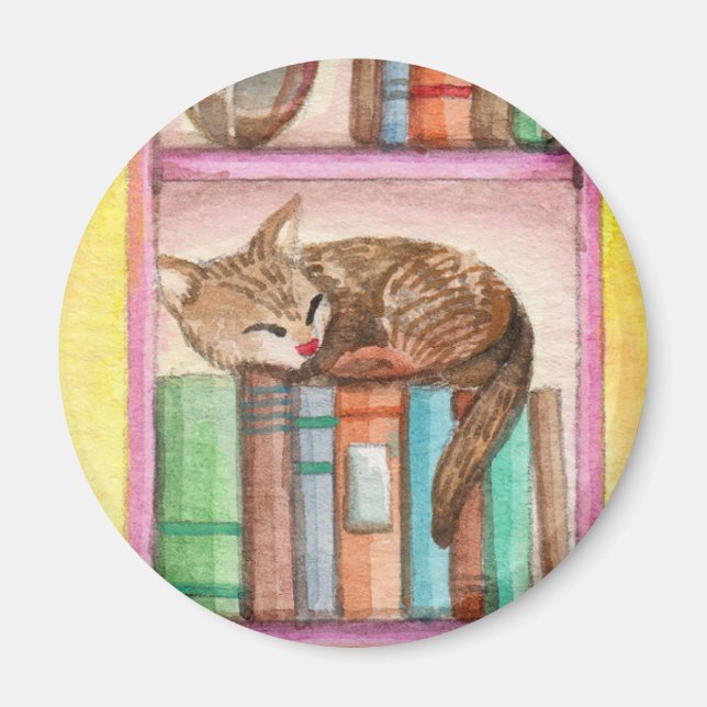 Aimant Chat couché sur la bibliothèque (Devant)