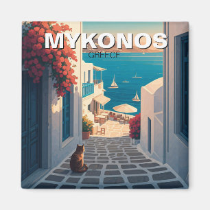Aimant Chat coucher de soleil à Mykonos Grèce Cyclades Vo