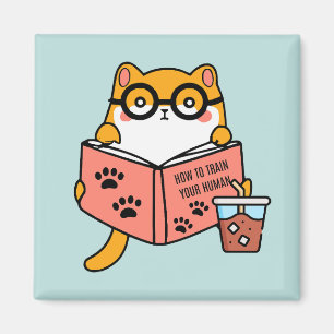 Aimant Chat Cute Kawaii lisant un livre