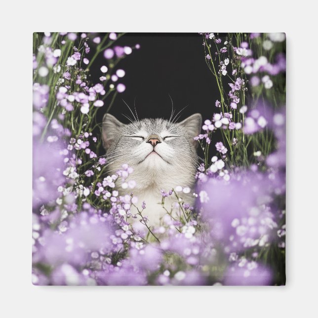 Aimant Chat dans les fleurs (Devant)