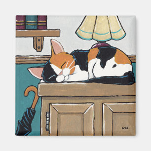 Aimant Chat de calicot de sommeil sur la peinture de