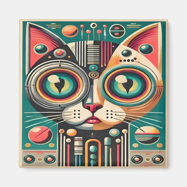 Aimant Chat de circuit rétro-futuriste du milieu du siècl (Devant)