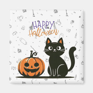 Aimant Chat de Halloween heureux & citrouille
