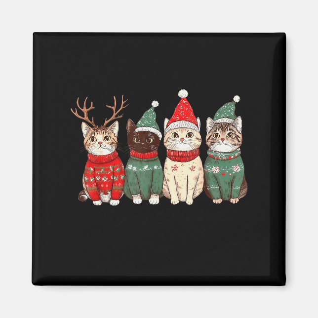 Aimant Chat de Meowy Catmas Noël Lumières Xmas Pyjama Cha (Devant)