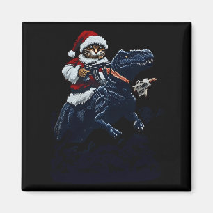 Aimant Chat de Noël avec un chapeau de Père Noël tenant u