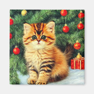 Aimant Chat de Noël Vintage