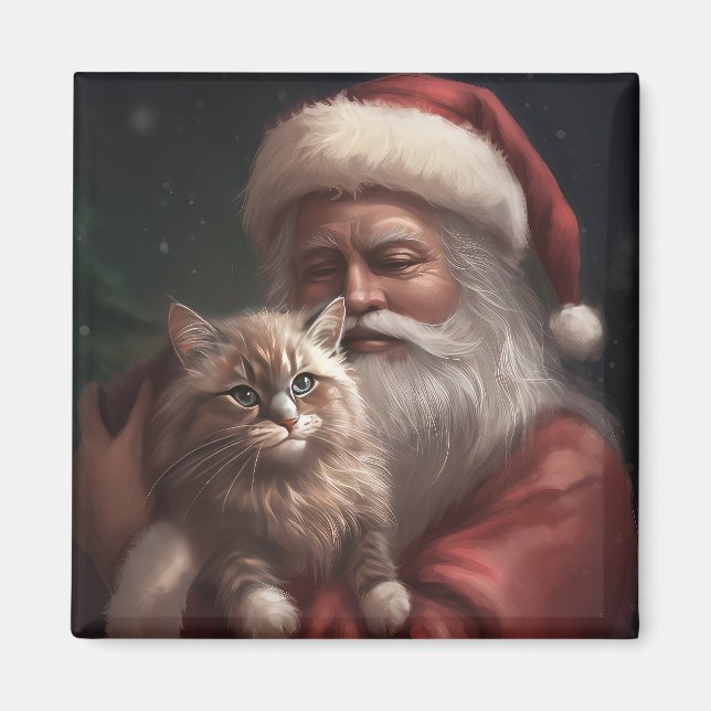 Aimant Chat de Sibérie avec Noël Festif du Père Noël (Devant)