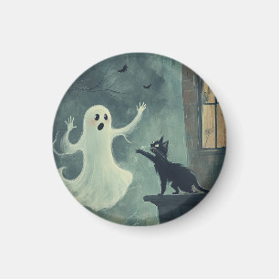Aimant Chat d'Halloween et fantôme