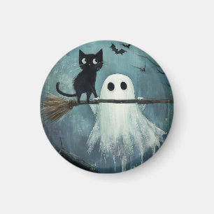 Aimant Chat d'Halloween et fantôme volent dans la chambre