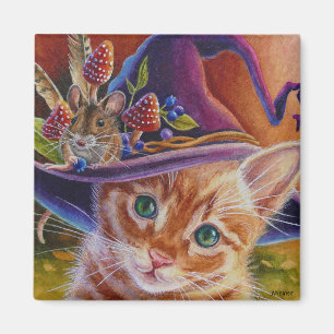 Aimant Chat d'Halloween et souris n° 1 Aquarelle Art