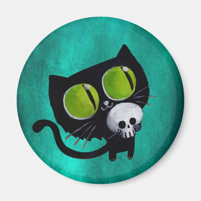 Aimant Chat d'Halloween noir avec crâne (Devant)