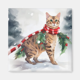 Aimant Chat du Bengale à Noël de neige