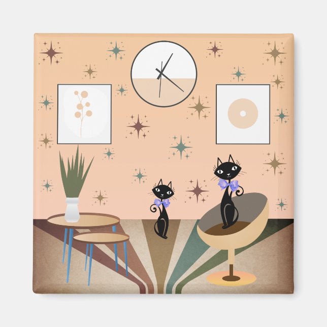 Aimant Chat Du Milieu Du Siècle Moderne Du Milieu Du Sièc (Devant)