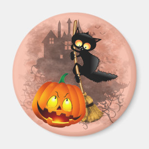 Aimant Chat effrayé par Citrouille Fun Halloween caractèr