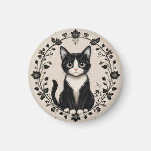 Aimant Chat élégant noir et blanc