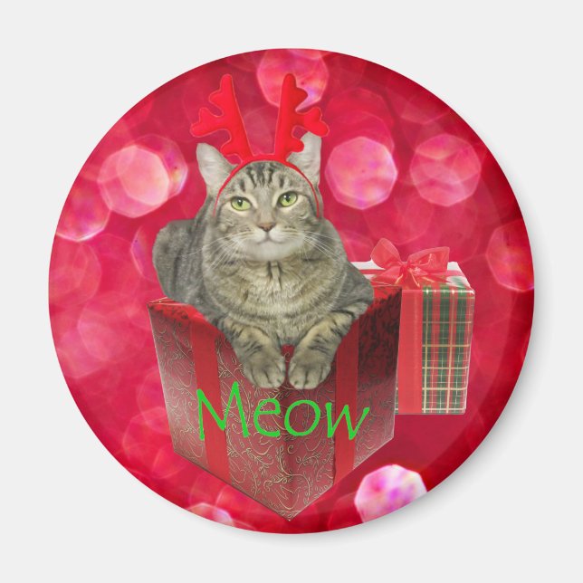Aimant Chat en attente de Père Noël (Devant)