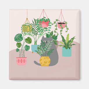 Aimant Chat entre Plantes drôle