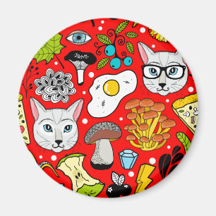 Aimant Chat et oeuf sur le rouge