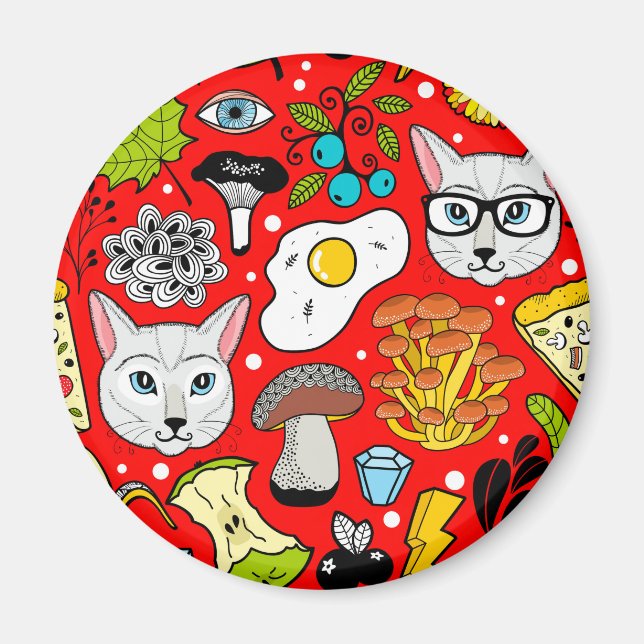 Aimant Chat et oeuf sur le rouge (Devant)
