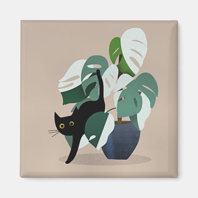 Aimant Chat et une oeuvre d'art Plante (Devant)