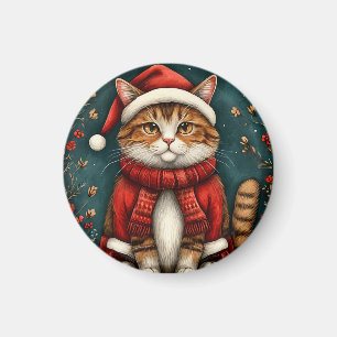 Aimant Chat festif portant un chapeau et une écharpe de P