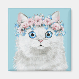 Aimant Chat floral blanc doux