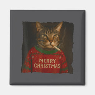 Aimant Chat Fumeur Cigarette Noël Chapeau Santa Chat Meme