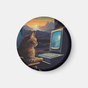 Aimant Chat Gamer Retro   Jeu d'art Pixel 8 bits