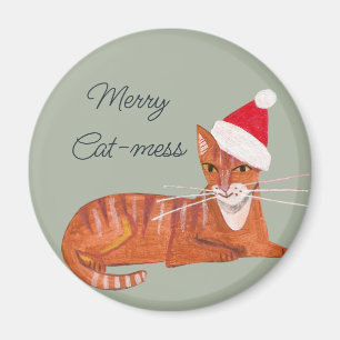 Aimant Chat gingembre rétro mignon - gâteau vert Noël